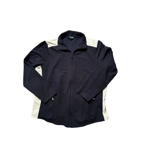 Lauren Ralph Lauren Zip Jacket Pockets Blue/Cream active Athleisure Women’s 2X - Picture 2 of 9